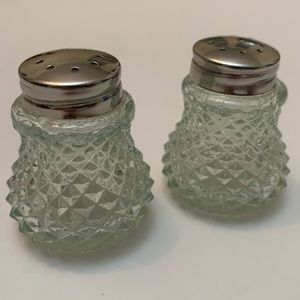 Vintage diamond cut glass pattern salt and pepper shakers with metal covers Chg